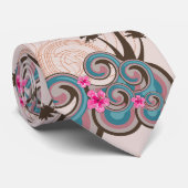 熱帯の波ホットピンクのハイビスカスパームツリータイ ネクタイ (ロール)