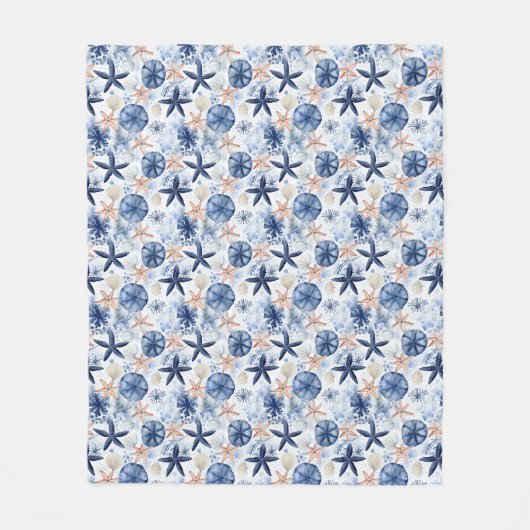 熱帯の海の青の白い水の色のパターン フリースブランケット (正面)