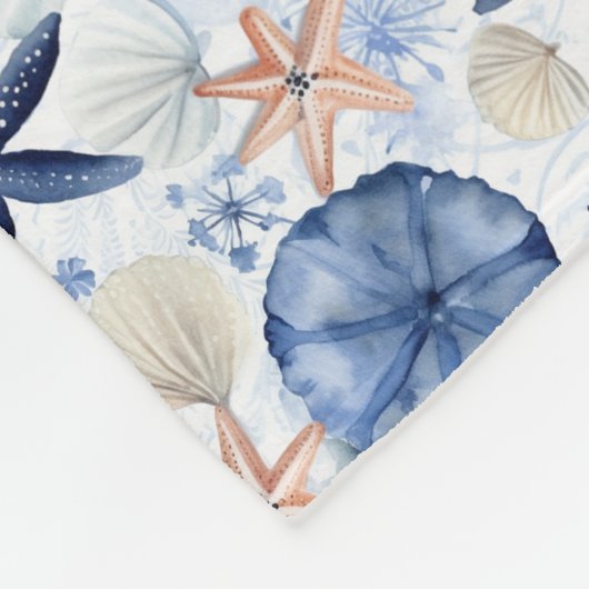 熱帯の海の青の白い水の色のパターン フリースブランケット (角)