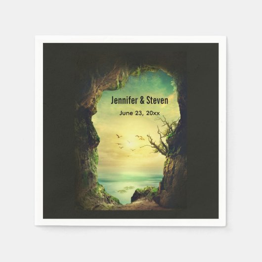 熱帯の海を見下ろす洞窟の結婚写真 スタンダードカクテルナプキン (正面)