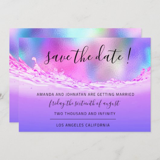 熱帯の海ピンクの波をビーチに保存 セーブザデート (正面/裏面)