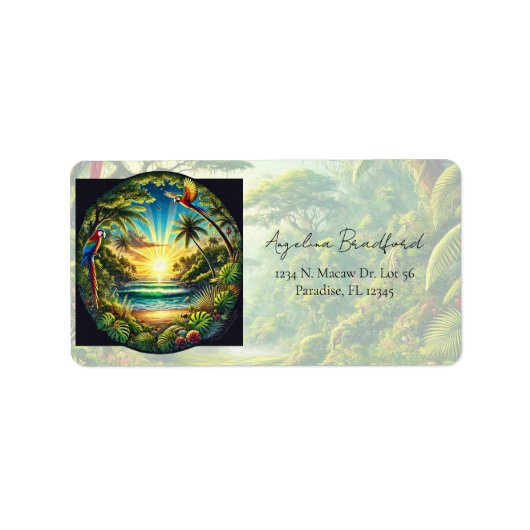 熱帯の海岸線マカーズヤシの木エキゾチック植物 ラベル (正面)