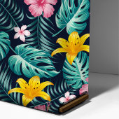 熱帯の海軍とピンクのハイビスカスの花フローラ ファブリック