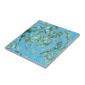 熱帯の熱帯性ジャングルの葉の模様のアクア金ゴールド タイル (側面)