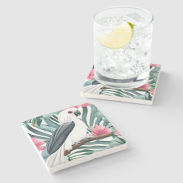 熱帯の白いオウム模様 ストーンコースター