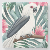 熱帯の白いオウム模様 ストーンコースター (正面)