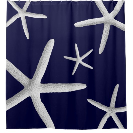 熱帯の白いヒトデのネイビーブルービーチシャワー シャワーカーテン (正面)