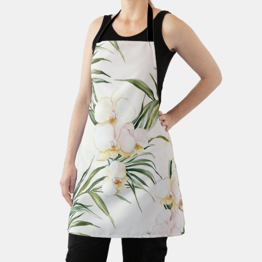熱帯の白い蘭の花 エプロン (インサイチュ)