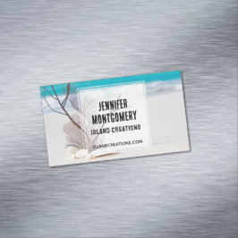 熱帯の白い貝殻ビーチ マグネット名刺