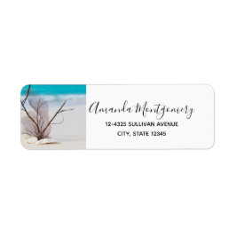 熱帯の白い貝殻ビーチ ラベル