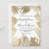熱帯の白金ゴールドの葉の枠のフローラ 招待状 (正面)