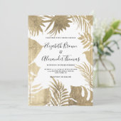 熱帯の白金ゴールドの葉の枠のフローラ 招待状 (スタンド正面)