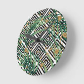 熱帯の白黒ジオメトリ金ゴールドグリッター ラウンド壁時計 (傾斜)