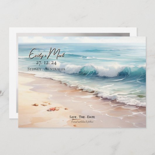 熱帯の目的地のビーチ結婚式招待 招待状 (正面/裏面)