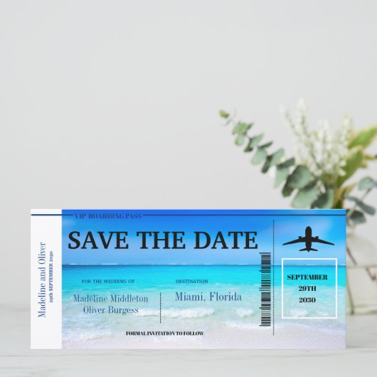 熱帯の目的地のブルーウェディング日付を保存 (スタンド正面)