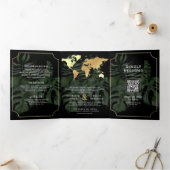 熱帯の目的地の世界地図結婚すべて 三つ折り招待状 (内部)