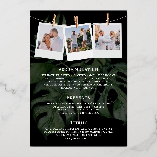 熱帯の目的地の世界地図結婚すべて 箔招待状 (裏面)