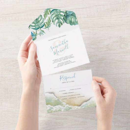 熱帯の目的地の結婚式すべて1つの招待状 オールインワン招待状 (貼ってはがせる)