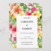 熱帯の目的地の結婚式のフローラ日付を保存 招待状 (正面/裏面)