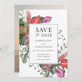 熱帯の目的地の結婚式の写真の保存日付 招待状