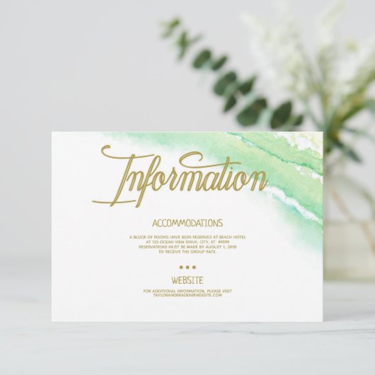 熱帯の目的地の結婚式の情報カード エンクロージャーカード (スタンド正面)