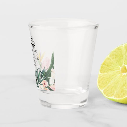 熱帯の目的地の結婚式の日付を保存 ショットグラス (右)