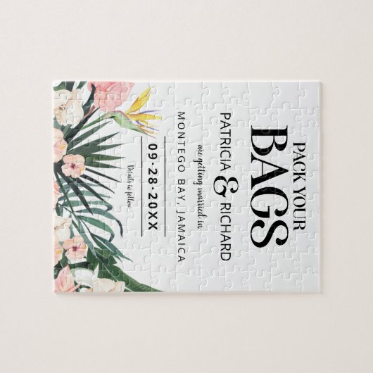 熱帯の目的地の結婚式の日付を保存 ジグソーパズル (横)