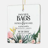 熱帯の目的地の結婚式の日付を保存 セラミックオーナメント (左)