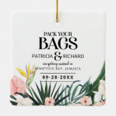 熱帯の目的地の結婚式の日付を保存 セラミックオーナメント (裏面)