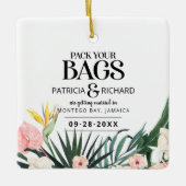 熱帯の目的地の結婚式の日付を保存 セラミックオーナメント (正面)