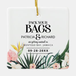 熱帯の目的地の結婚式の日付を保存 セラミックオーナメント