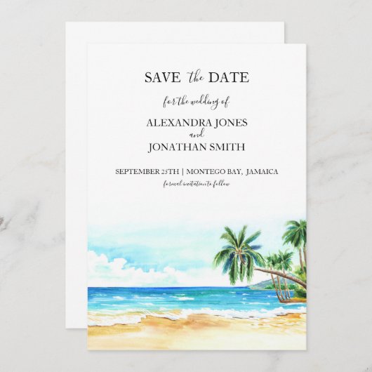 熱帯の目的地の結婚式の日付を保存 セーブザデート (正面/裏面)
