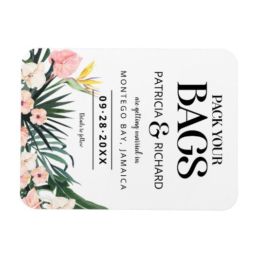 熱帯の目的地の結婚式の日付を保存 マグネット (横)