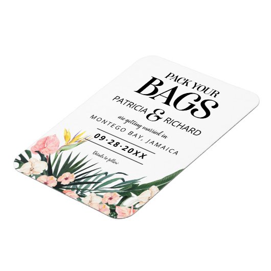 熱帯の目的地の結婚式の日付を保存 マグネット (左側)