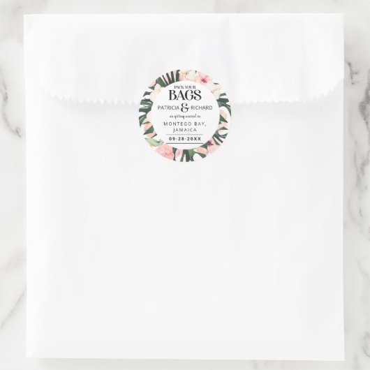 熱帯の目的地の結婚式の日付を保存 ラウンドシール (バッグ)