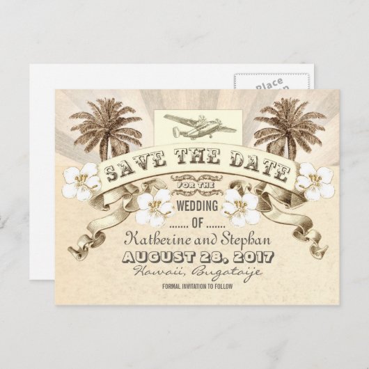 熱帯の目的地の結婚式の日付を保存 案内ポストカード (正面/裏面)