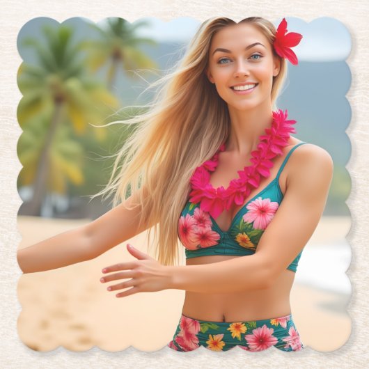 熱帯の瞬間：ヘレナのフラダンス ペーパーコースター (正面)