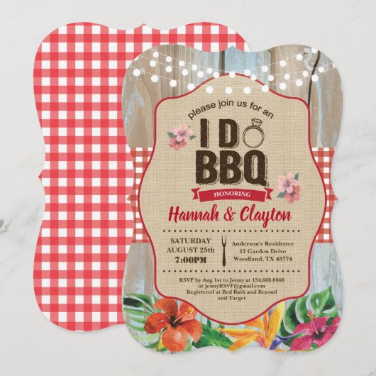 熱帯の私はBBQの招待をしています。婚約パーティ 招待状 (正面/裏面)