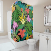 熱帯の紫と緑の植物花 シャワーカーテン (インサイチュ)