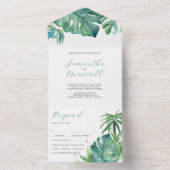 熱帯の結婚ヤシモダンの全てが一招待状 オールインワン招待状 (内側)