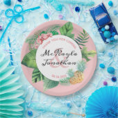 熱帯の結婚水彩柄パイナップル蘭の葉 ペーパープレート (パーティー)