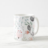 熱帯の緑とピンクの花と葉柄 コーヒーマグカップ (正面右)
