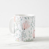 熱帯の緑とピンクの花と葉柄 コーヒーマグカップ (正面左)