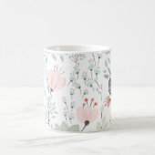 熱帯の緑とピンクの花と葉柄 コーヒーマグカップ (中央)