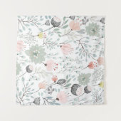 熱帯の緑とピンクの花と葉柄 タペストリー (正面(横))