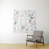 熱帯の緑とピンクの花と葉柄 タペストリー (インサイチュ)