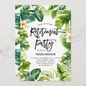 熱帯の緑とプルメリアの退職パーティー 招待状 (正面/裏面)