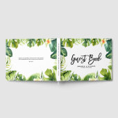 熱帯の緑とプルメリア結婚フレームI ゲストブック (全面)