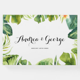 熱帯の緑とプルメリア結婚フレームII ゲストブック