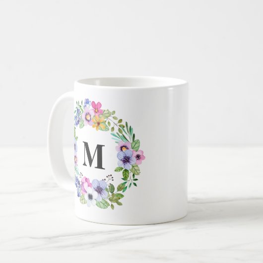 熱帯の緑と花リースモノグラム贈り物 コーヒーマグカップ (正面左)